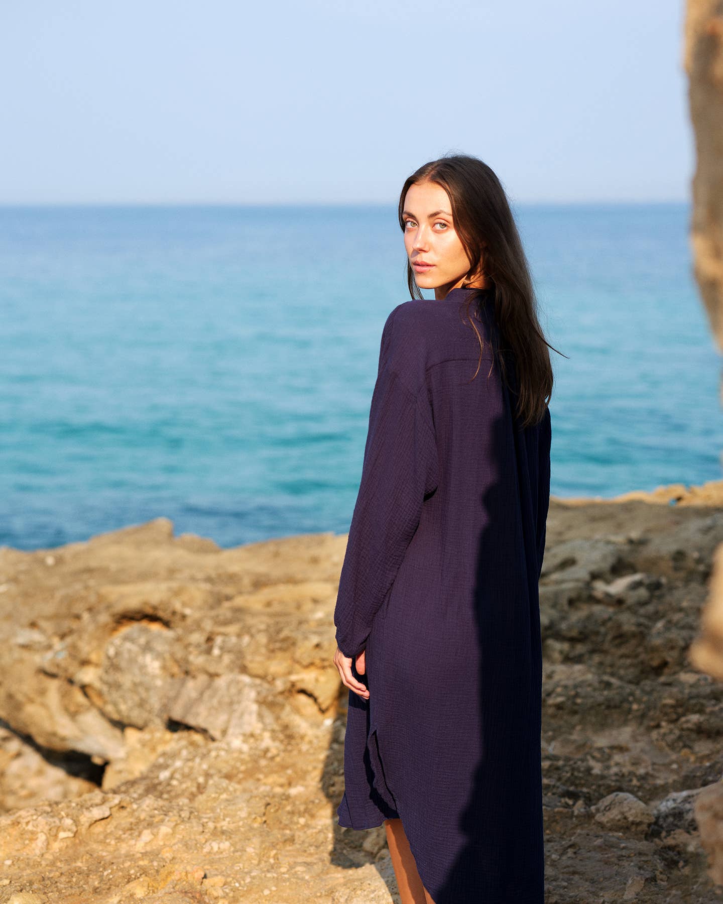 CECILIA SÖRENSEN - 702 COTONER Relaxed shirt dress in organic cotton muslin: Navy blue