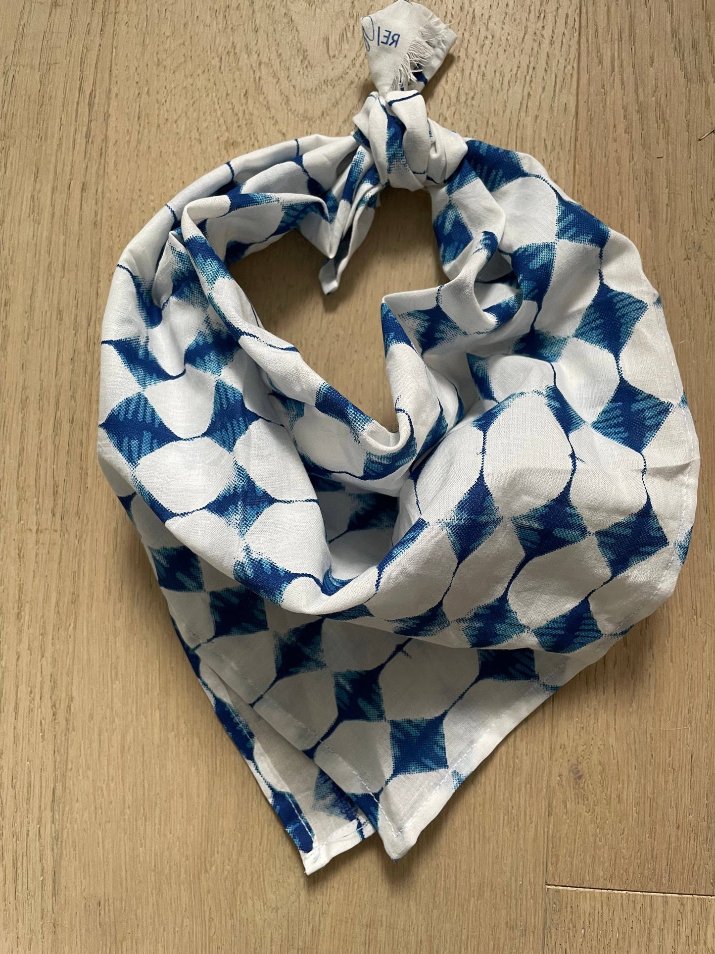 and for Good - Bandana Scarf - Shibori Diamonds Blue Square
