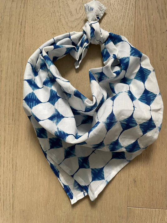 and for Good - Bandana Scarf - Shibori Diamonds Blue Square