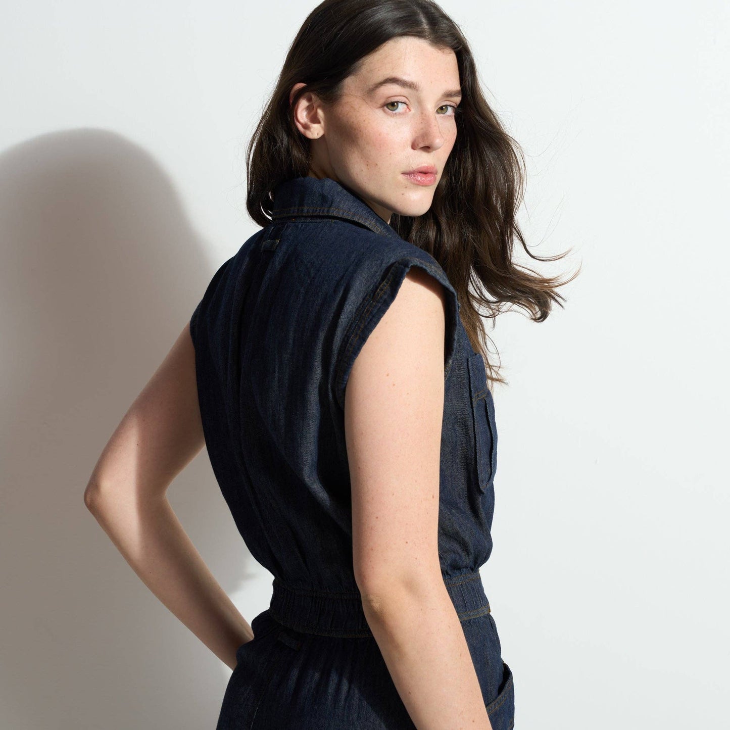 Japanese Fluid Denim Jumpsuit: Raw Indigo / S