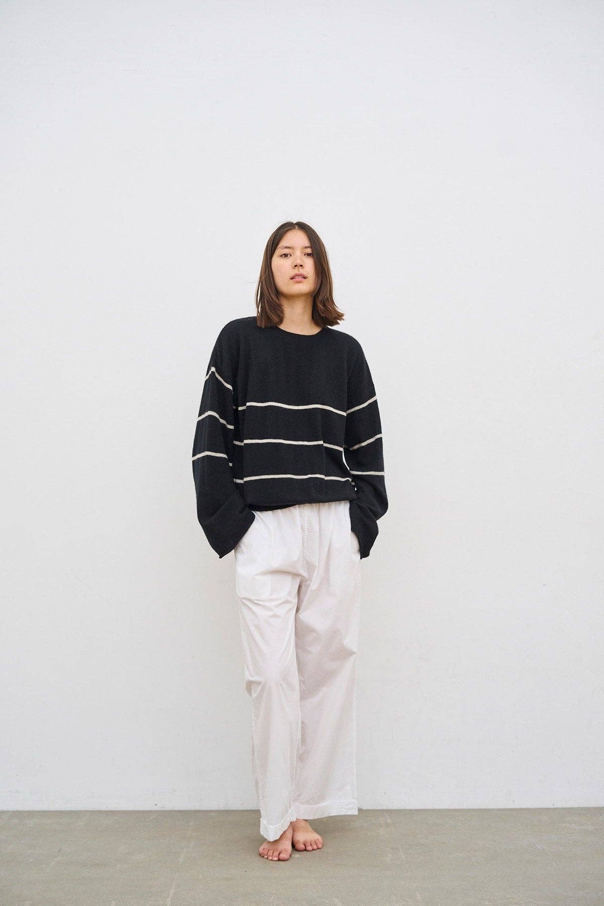 CARE BY ME - SEA STRIPE SWEATER: Wheat / Black / M