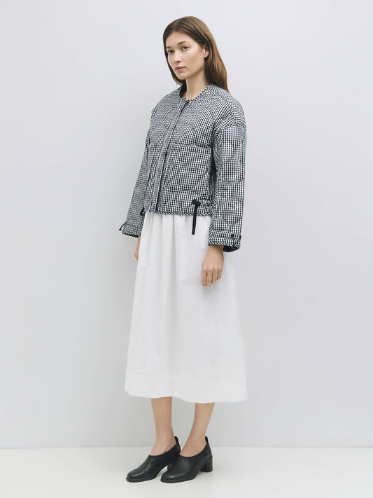 Quilted Gingham Cotton Cropper Jacket: Black / LARGE