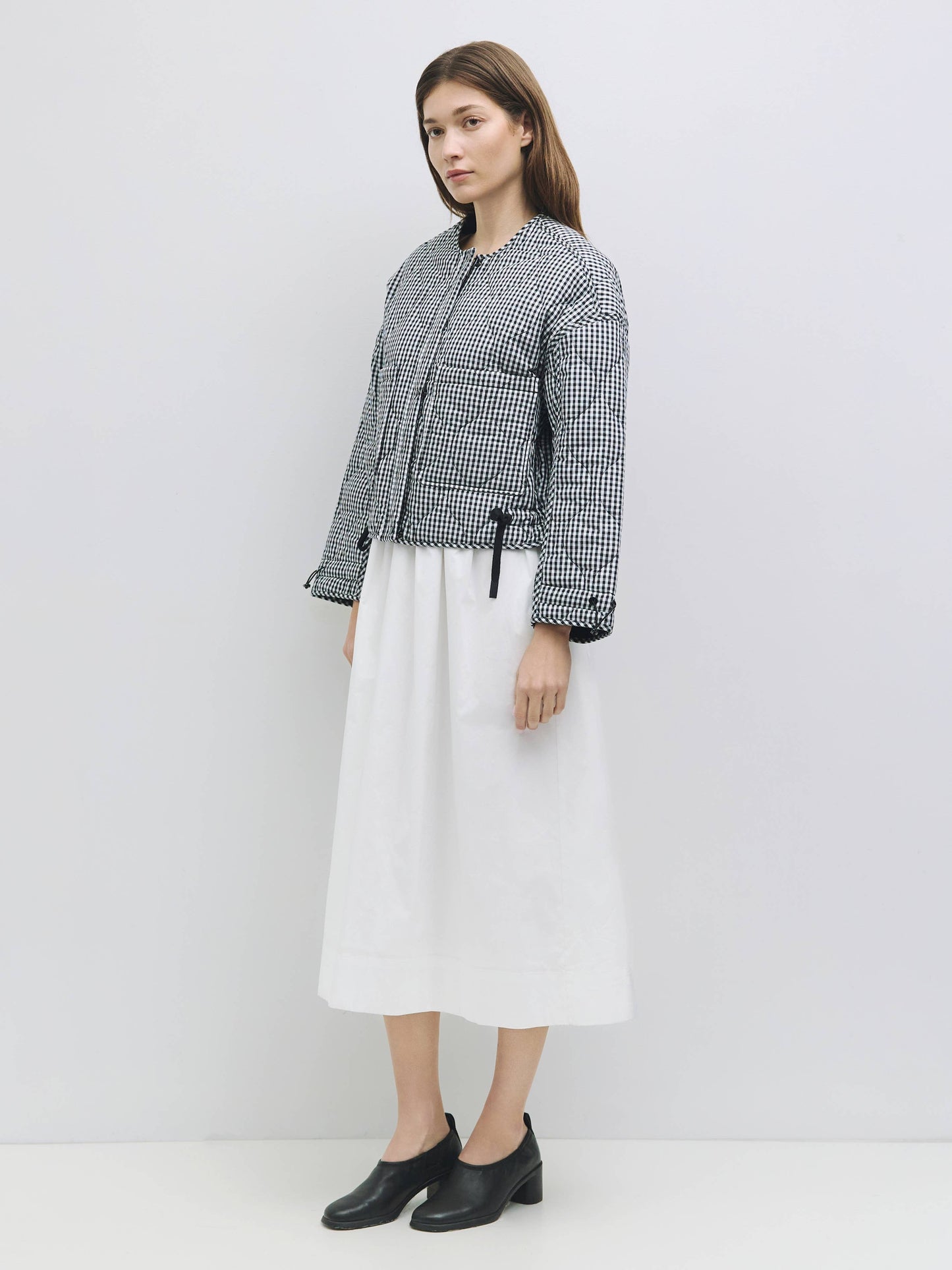 Quilted Gingham Cotton Cropper Jacket: Black / MEDIUM