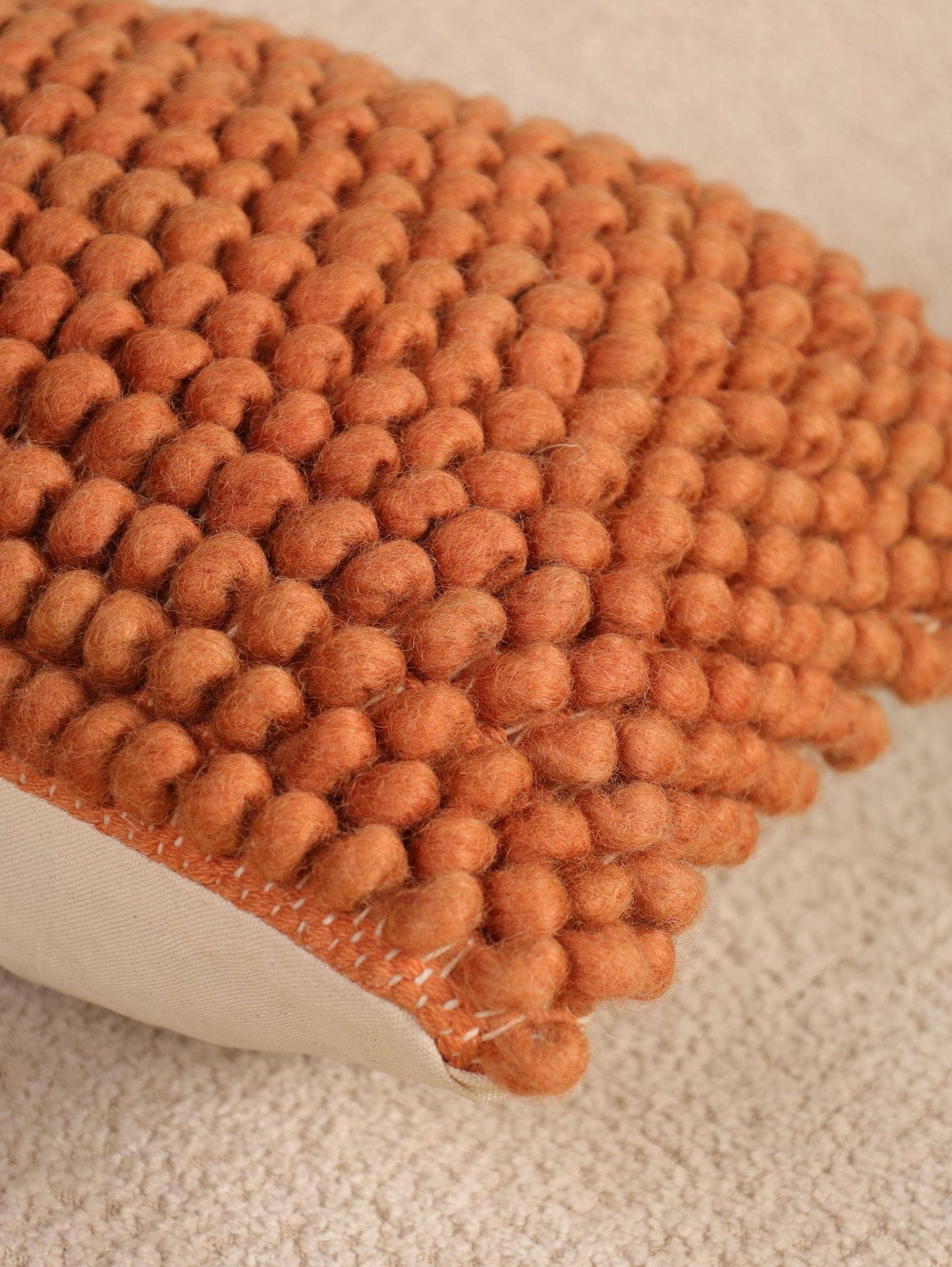 Handmade Rust Wool Lumbar Pillow | 12x20 Textured Cushion : With pillow insert