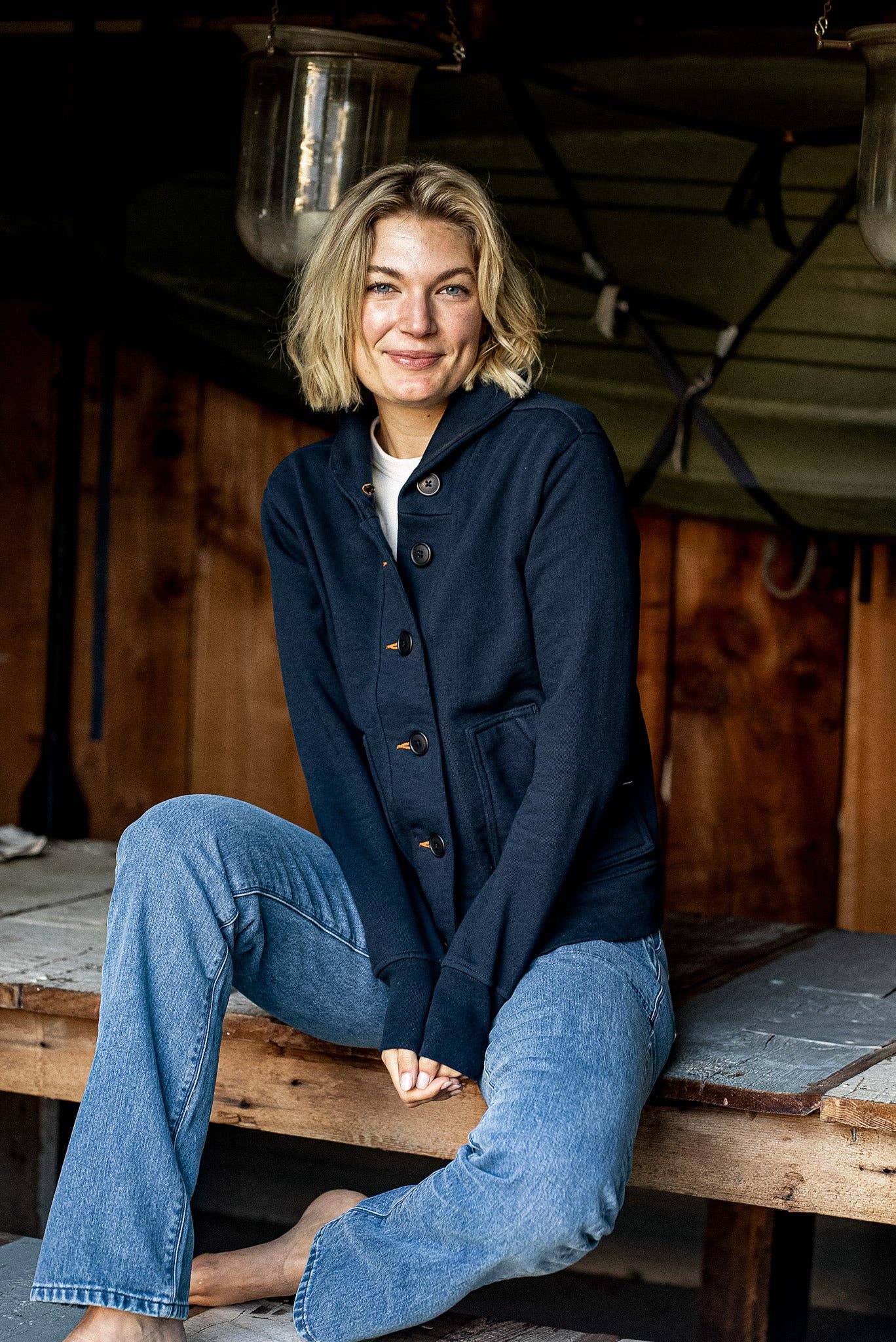 WiesMade - Women | Bodega Cardigan | 14oz 100% Cotton French Terry - Navy: Navy / S