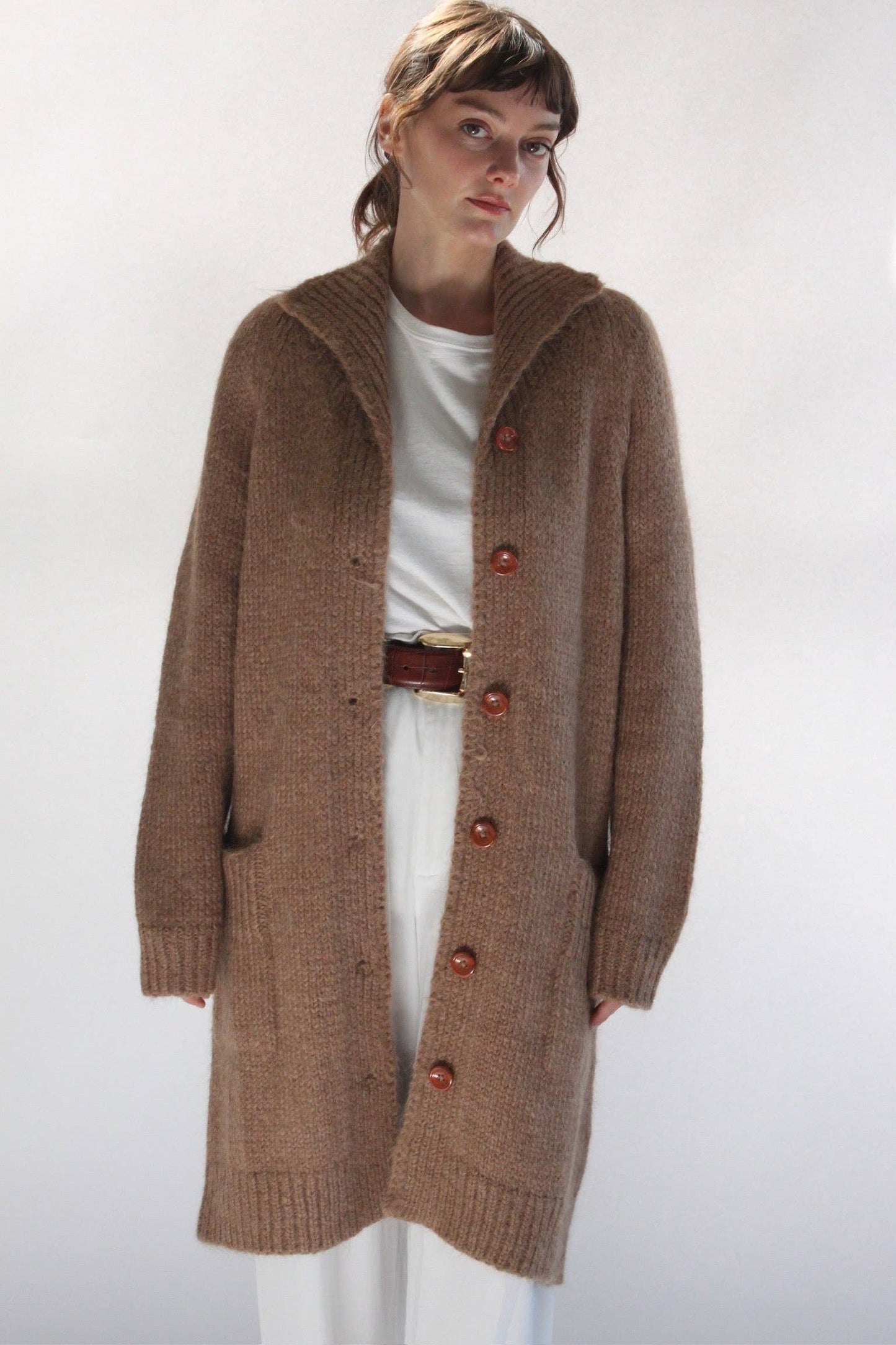 Na Nin - Martie Knitted Suri Alpaca Coat: Jute / O/S