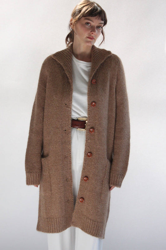 Na Nin - Martie Knitted Suri Alpaca Coat: Jute / O/S