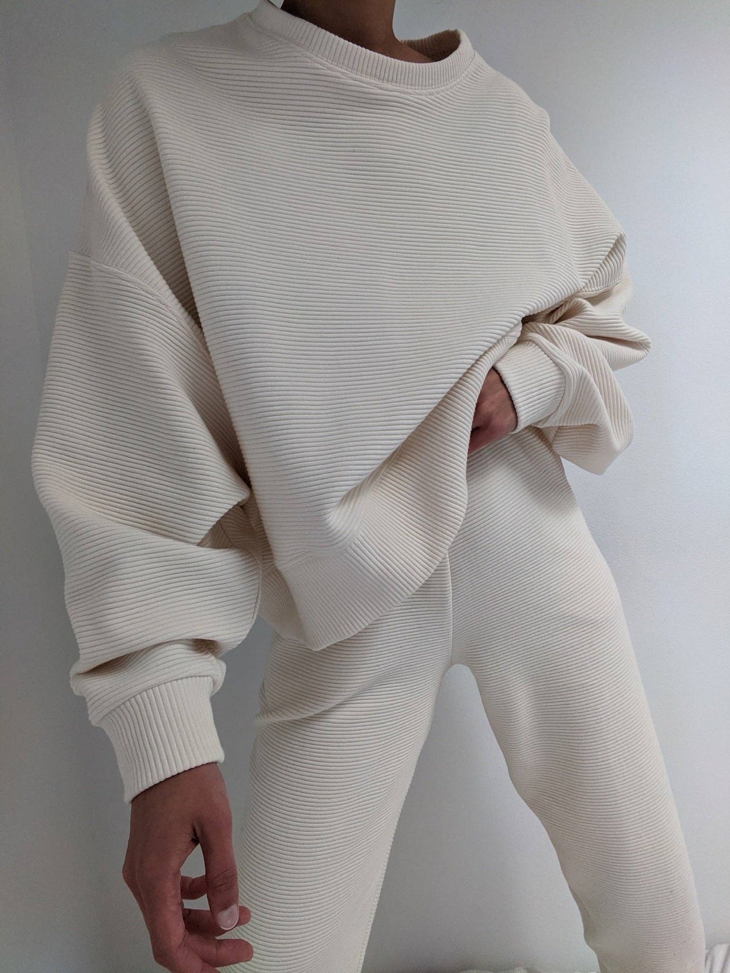 Marley Rippled Cotton Cropped Sweatshirt: Ecru or Onyx