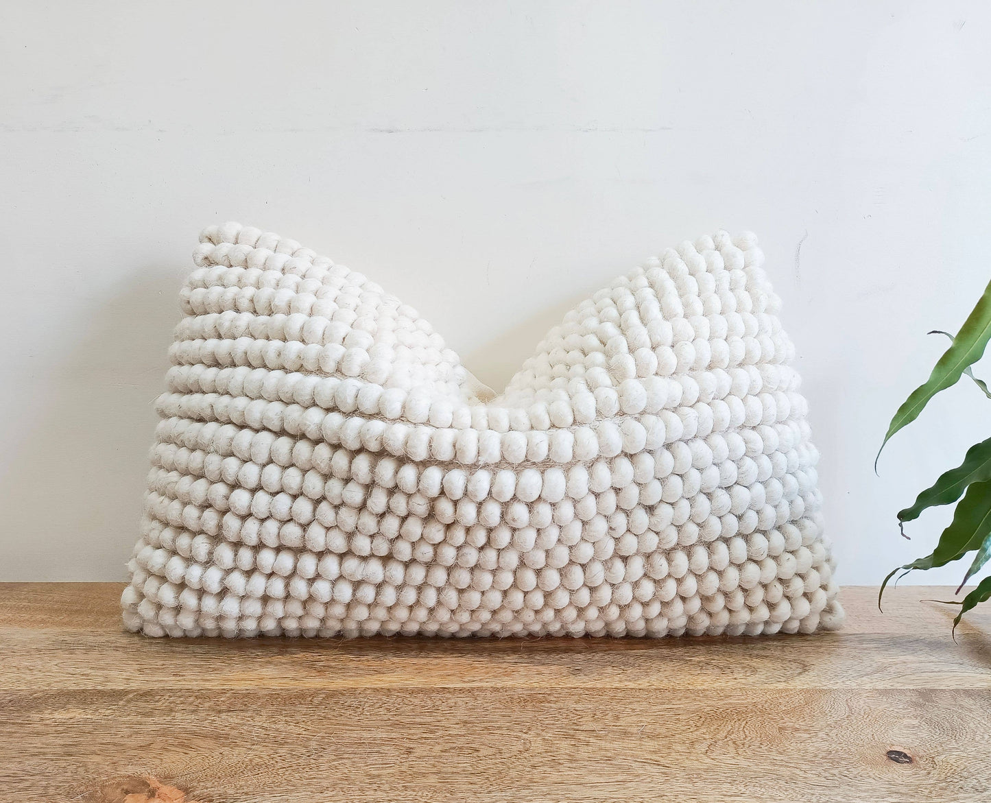 Handmade Ivory Nubby Throw Lumbar Pillow Cover with Insert