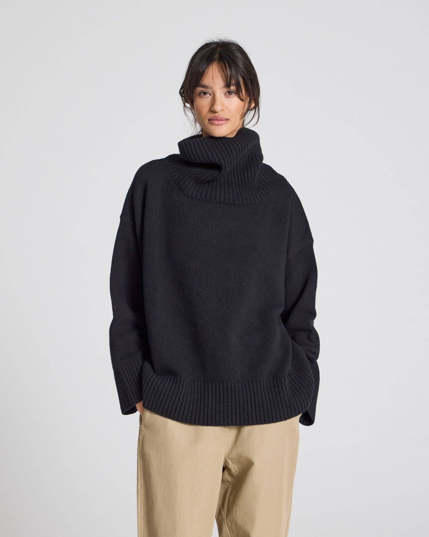 Vera Lambswool RElaxed Mock Sweater- Black: S