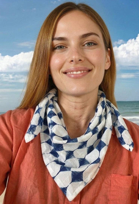 and for Good - Bandana Scarf - Shibori Diamonds Blue Square