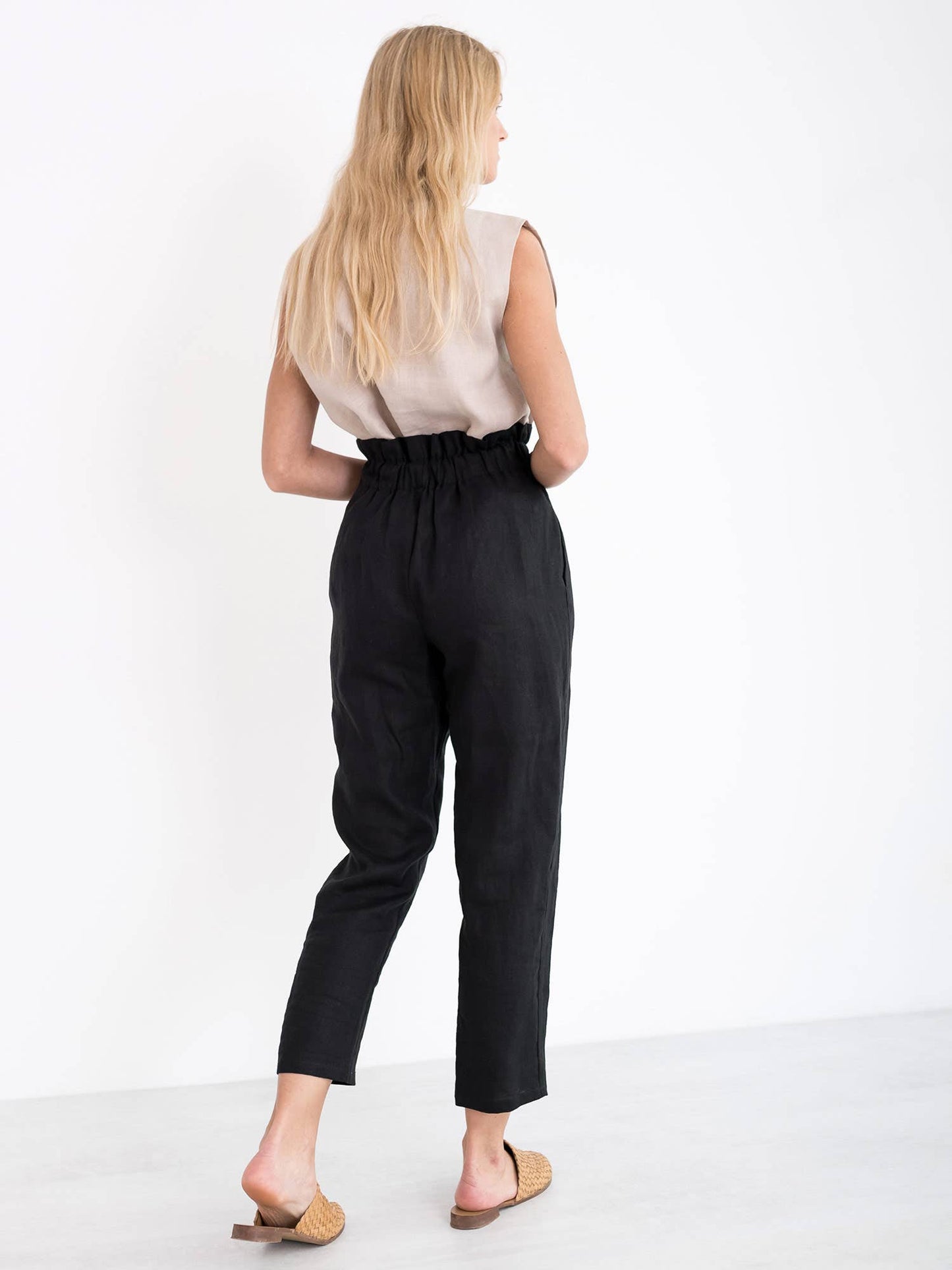 Love and Confuse - Noah Paper Bag Linen Pants: Navy Blue / M