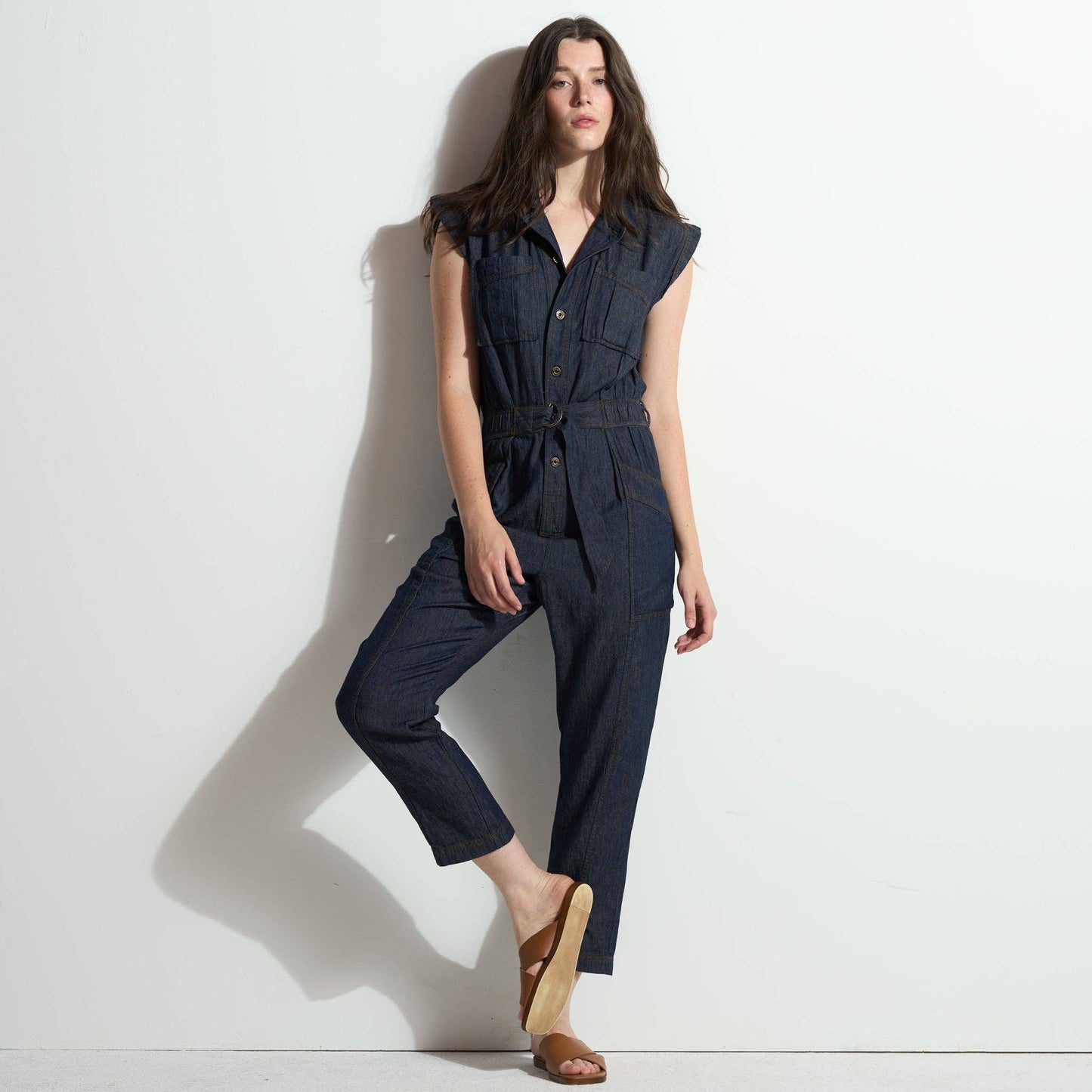 Japanese Fluid Denim Jumpsuit: Raw Indigo / S