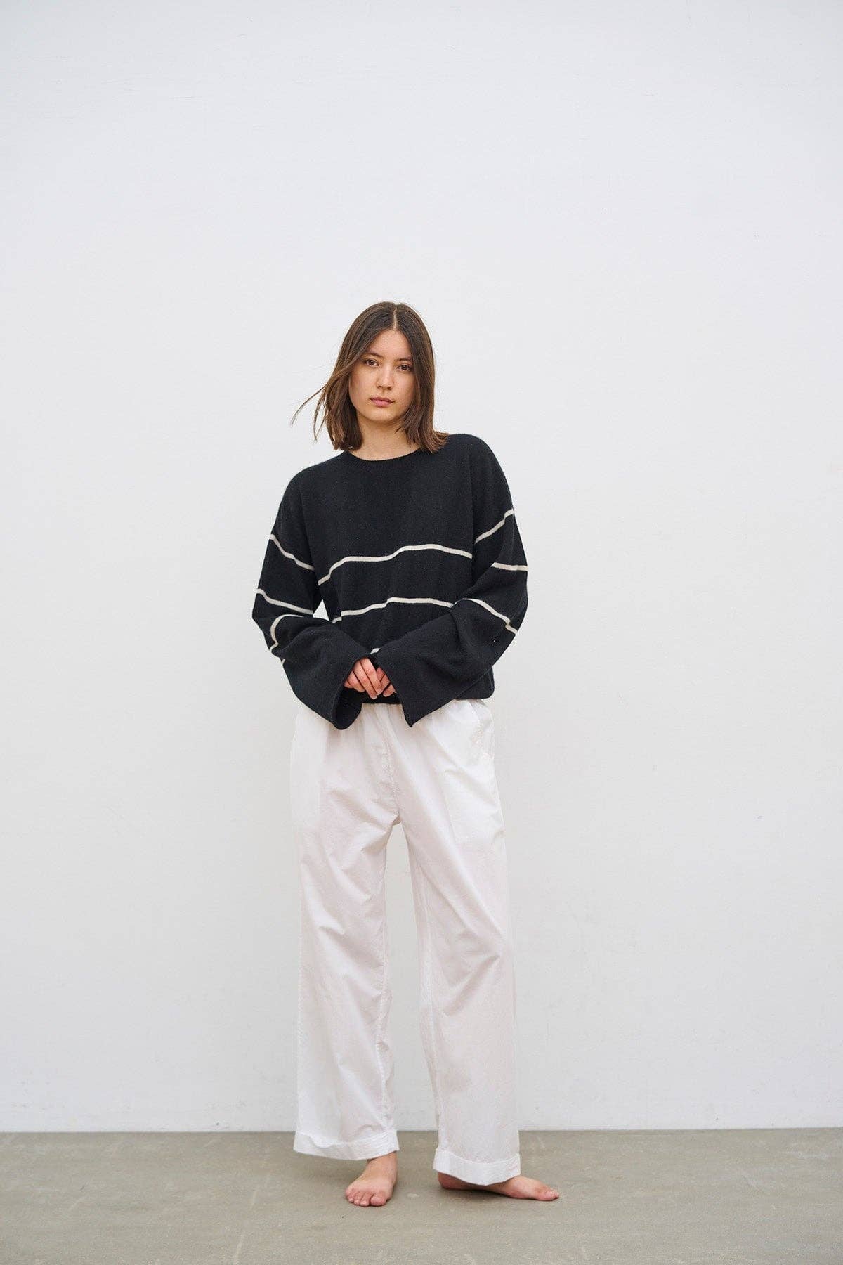 CARE BY ME - SEA STRIPE SWEATER: Wheat / Black / M