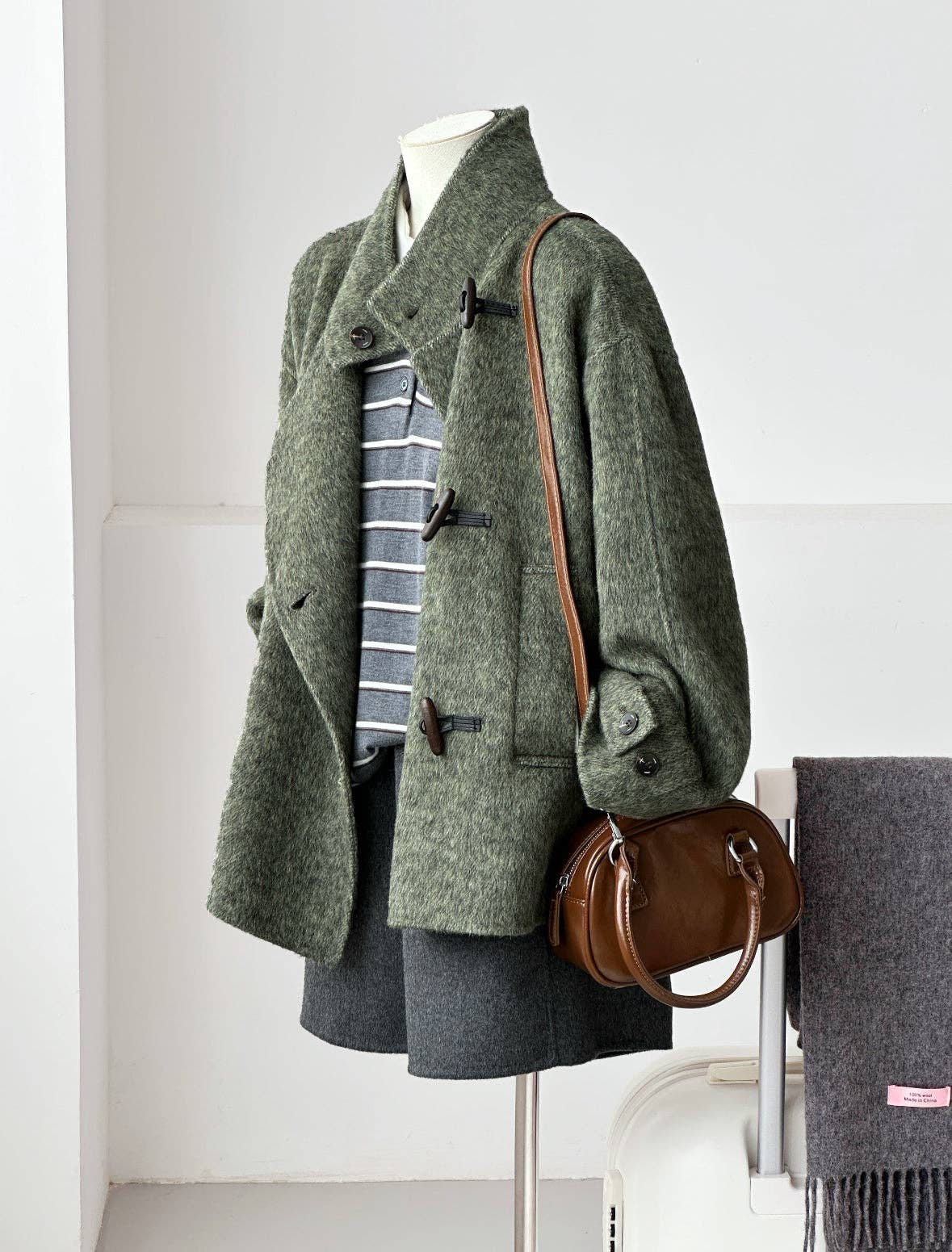Astra Stand Collar Coat - Sage Melange