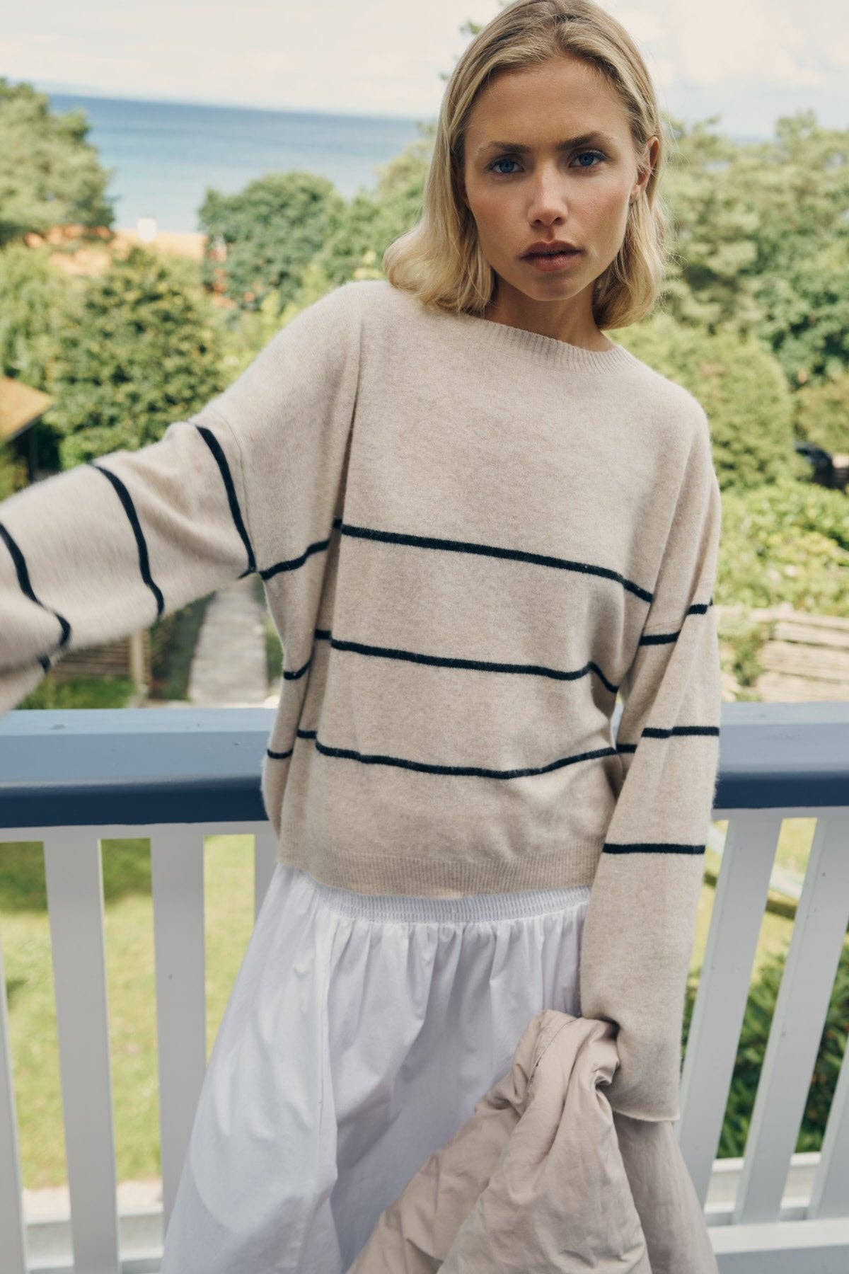 CARE BY ME - SEA STRIPE SWEATER: Wheat / Black / S