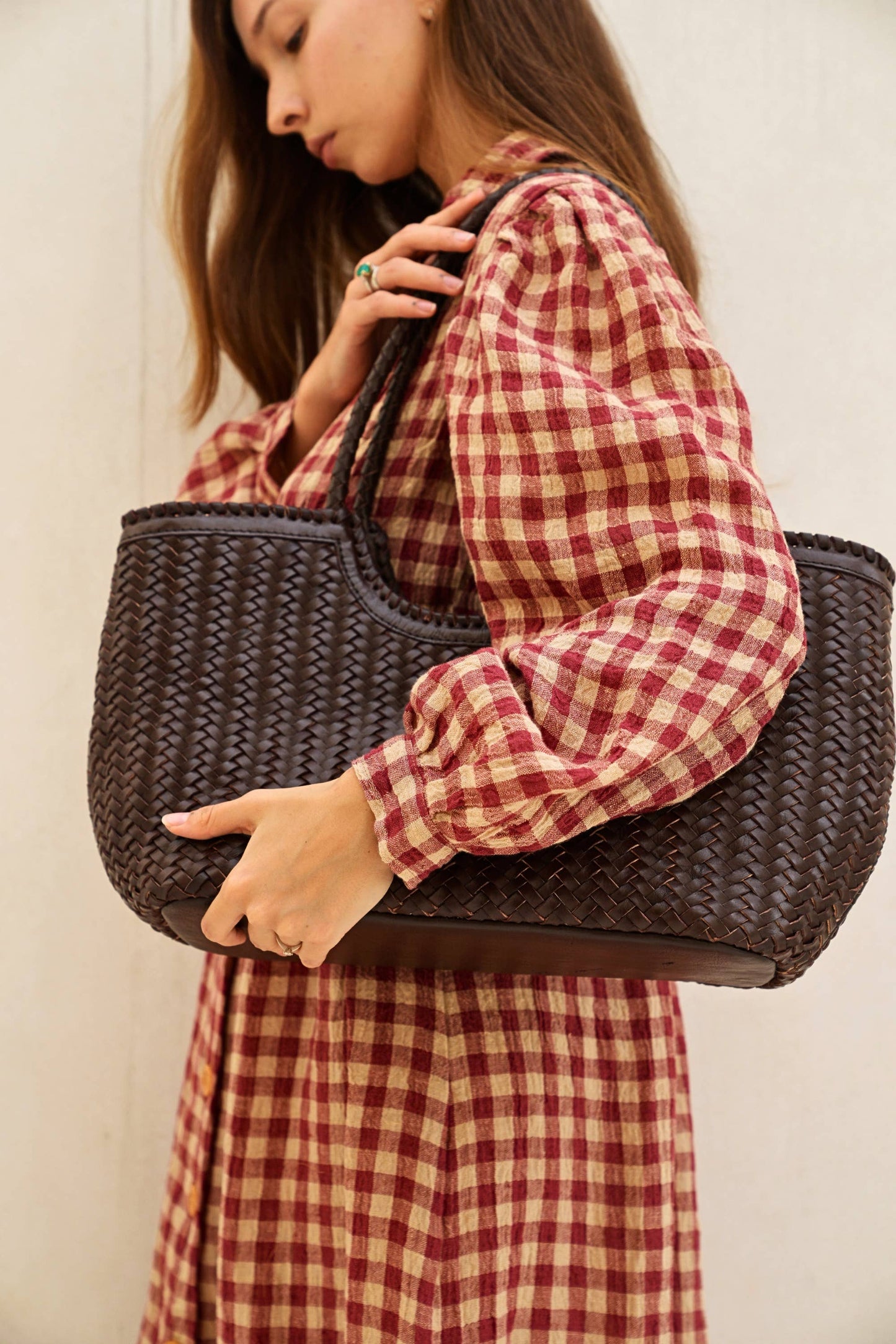 Pink Haley - Jolene Handwoven Leather Tote : Black