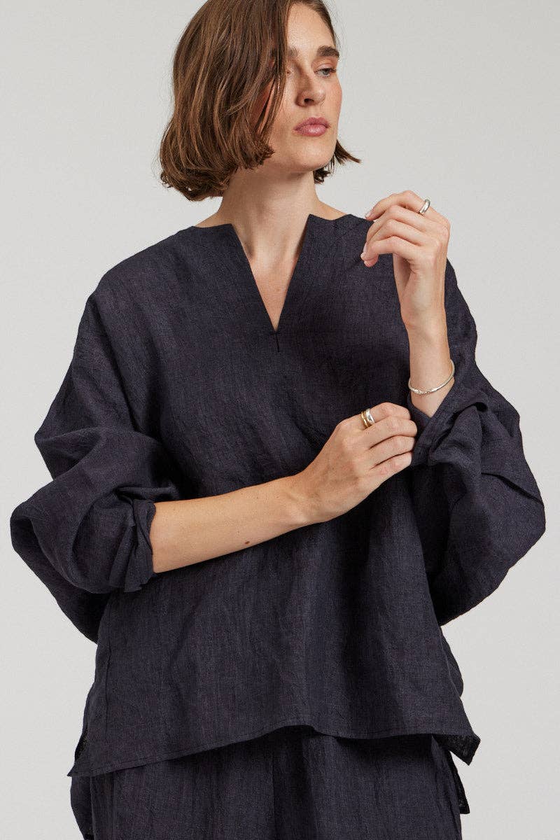 Lennon Linen Top: Storm / Small/Medium