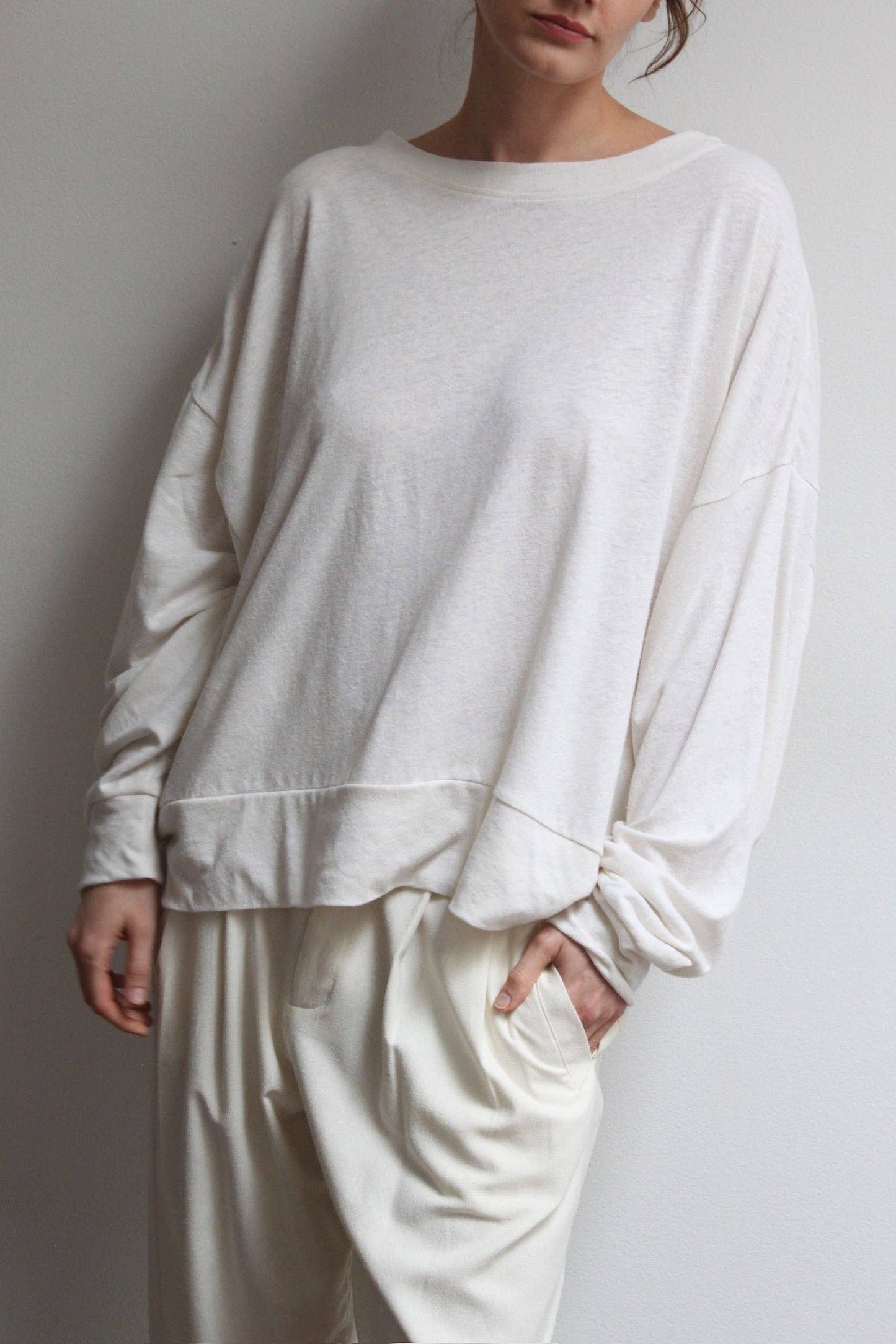 Mia Hemp-Organic Cotton Jersey Cropped Sweatshirt: Natural / O/S