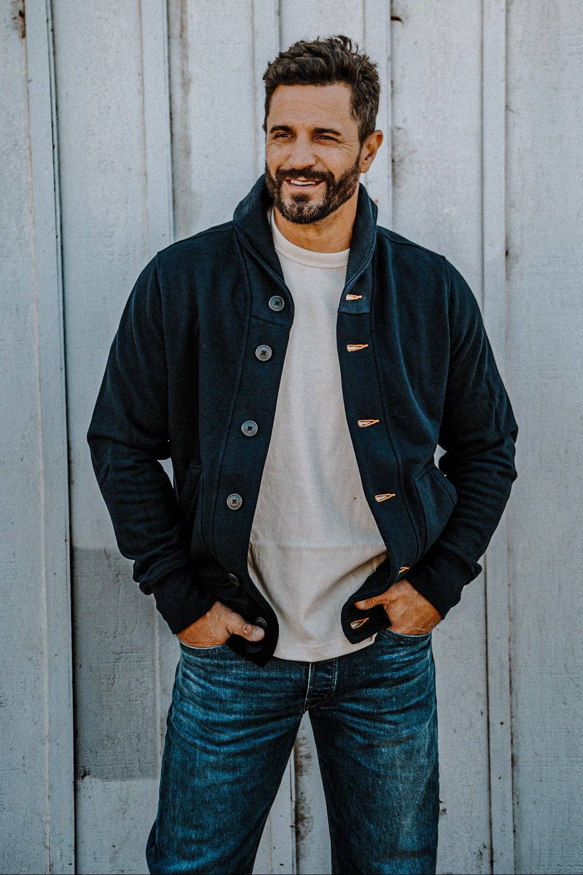 Men | Bodega Cardigan | 14oz 100% Cotton French Terry - Navy