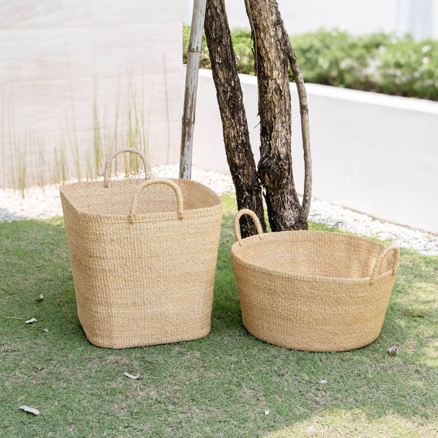 Large Hemp Square Wicker Handle Basket