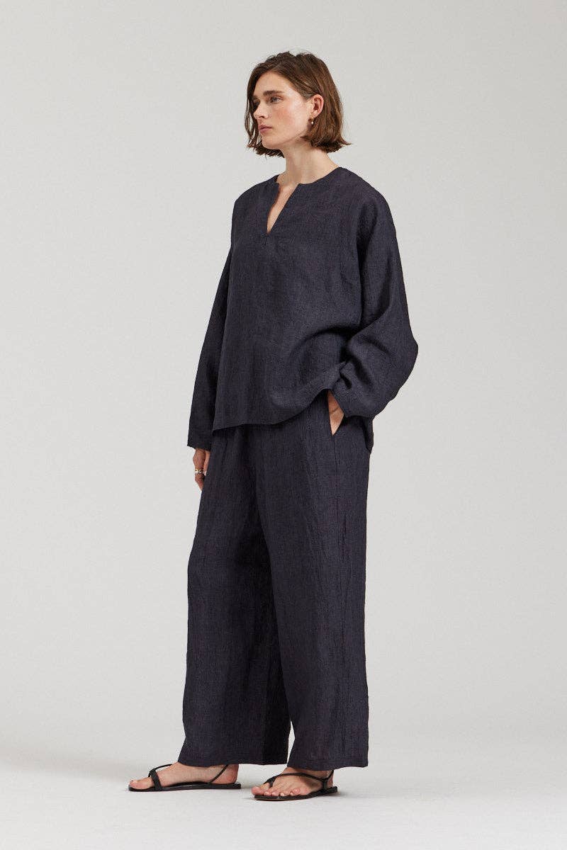 Lennon Linen Top: Storm / Small/Medium