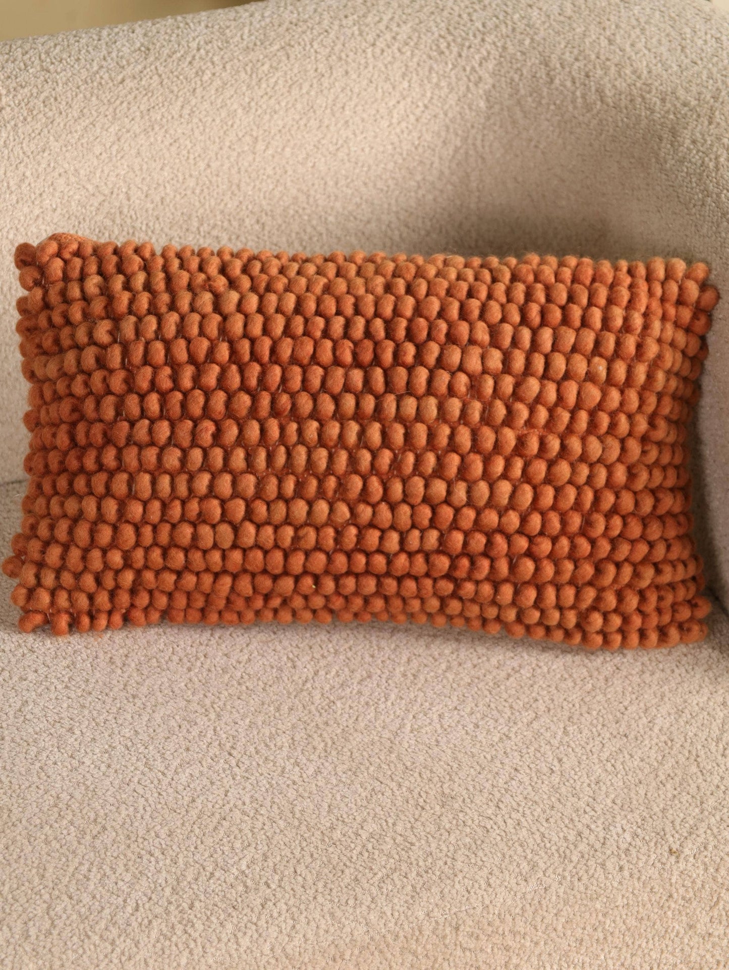 Handmade Rust Wool Lumbar Pillow | 12x20 Textured Cushion : With pillow insert