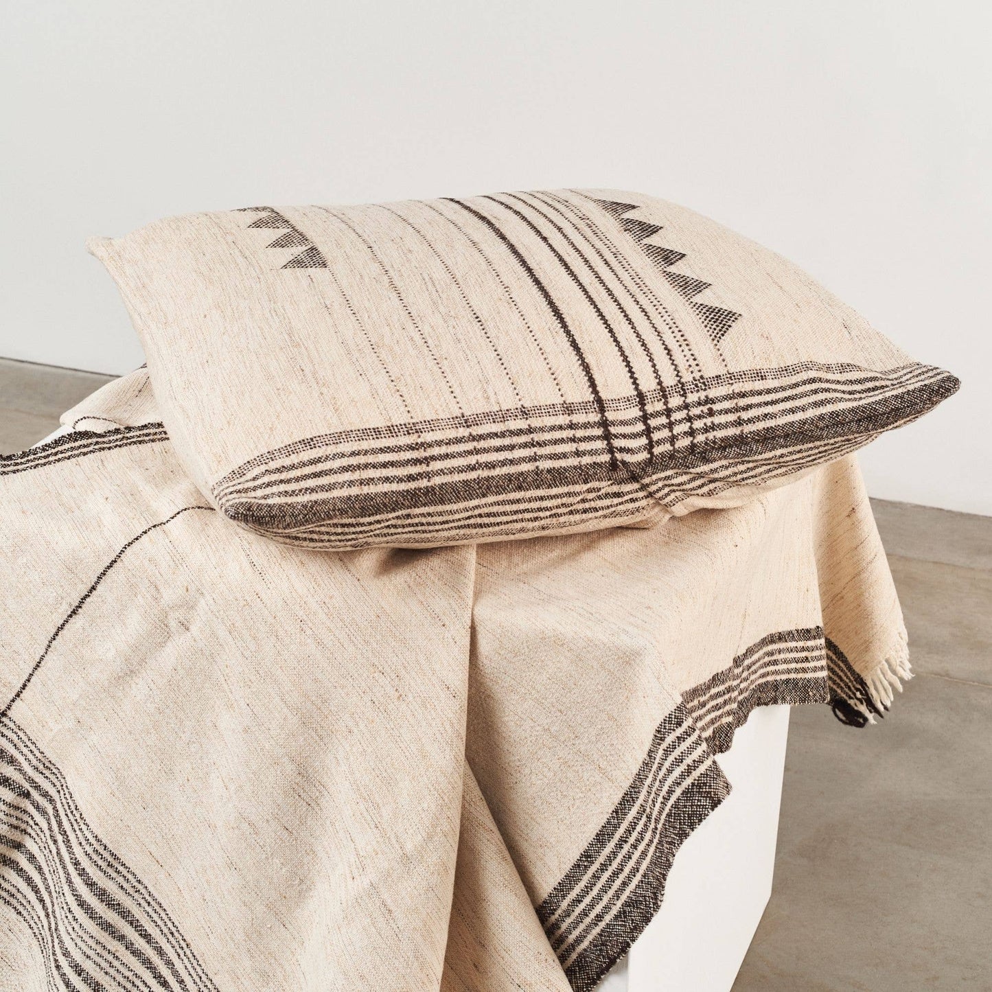 Kora Handloom Large Ecru Textured Pillow Cover with feather fill