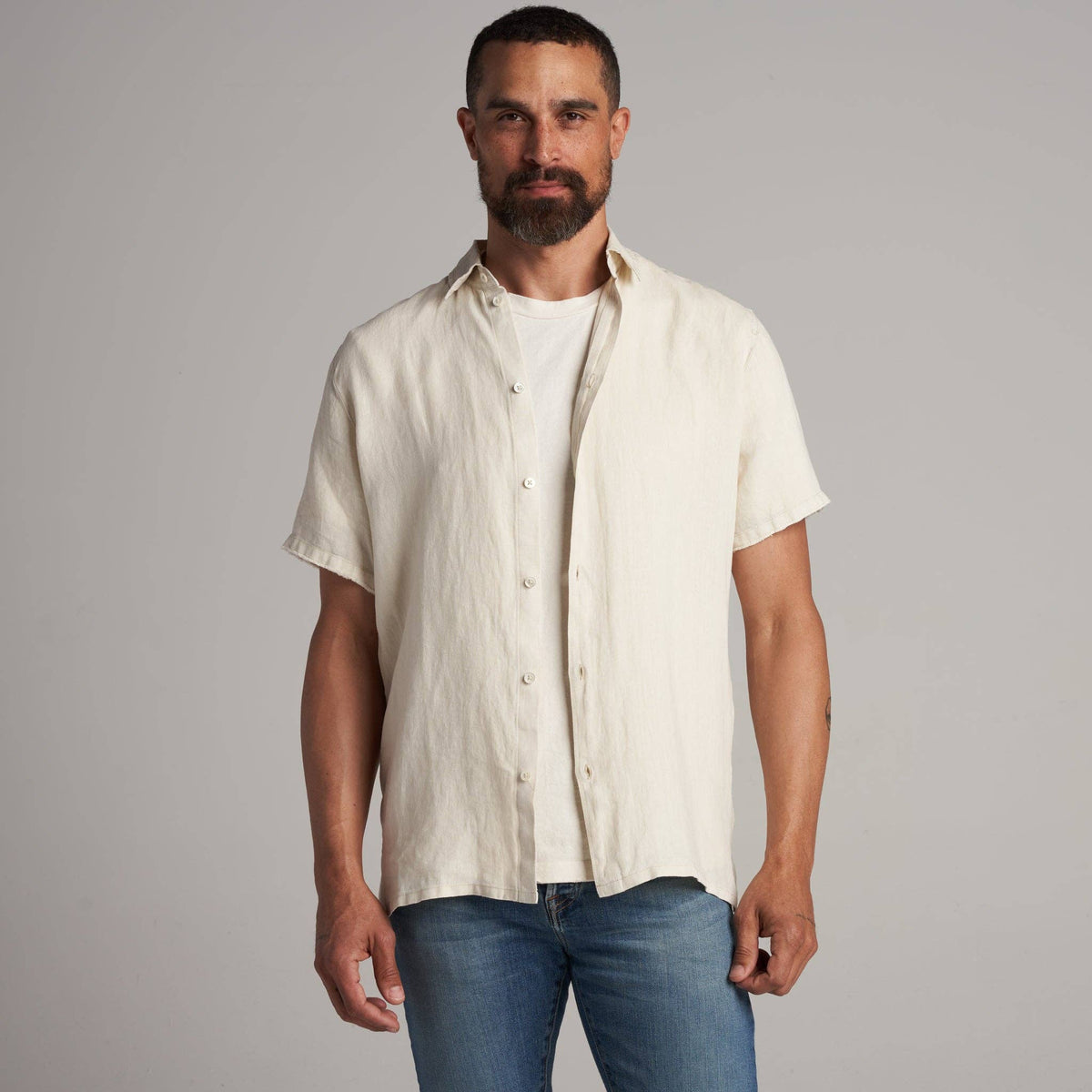 Rowan - Lyons Short Sleeve Linen Shirt: Seaport / M / MWTP0014