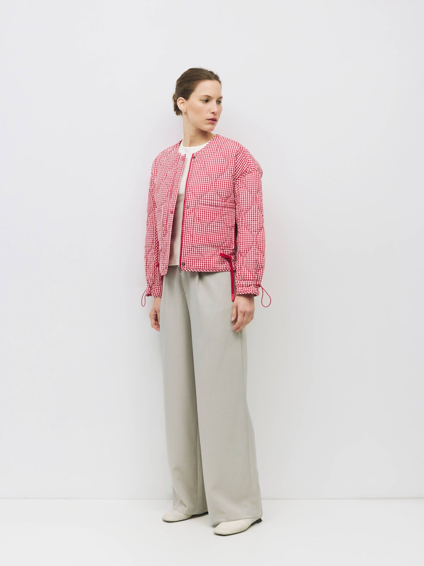 Quilted Gingham Cotton Cropper Jacket: Black / LARGE