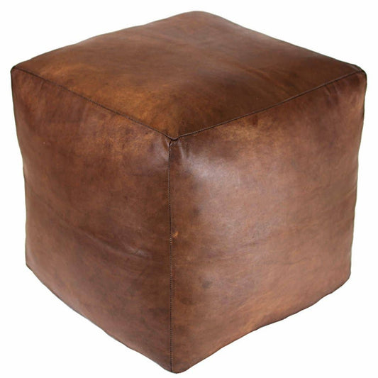 Walnut Leather Pouf