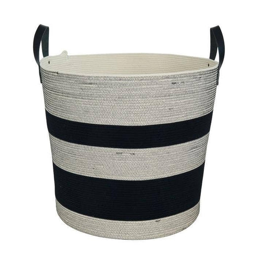 Mia Melange - Leather-Trim Storage Basket - Liquorice