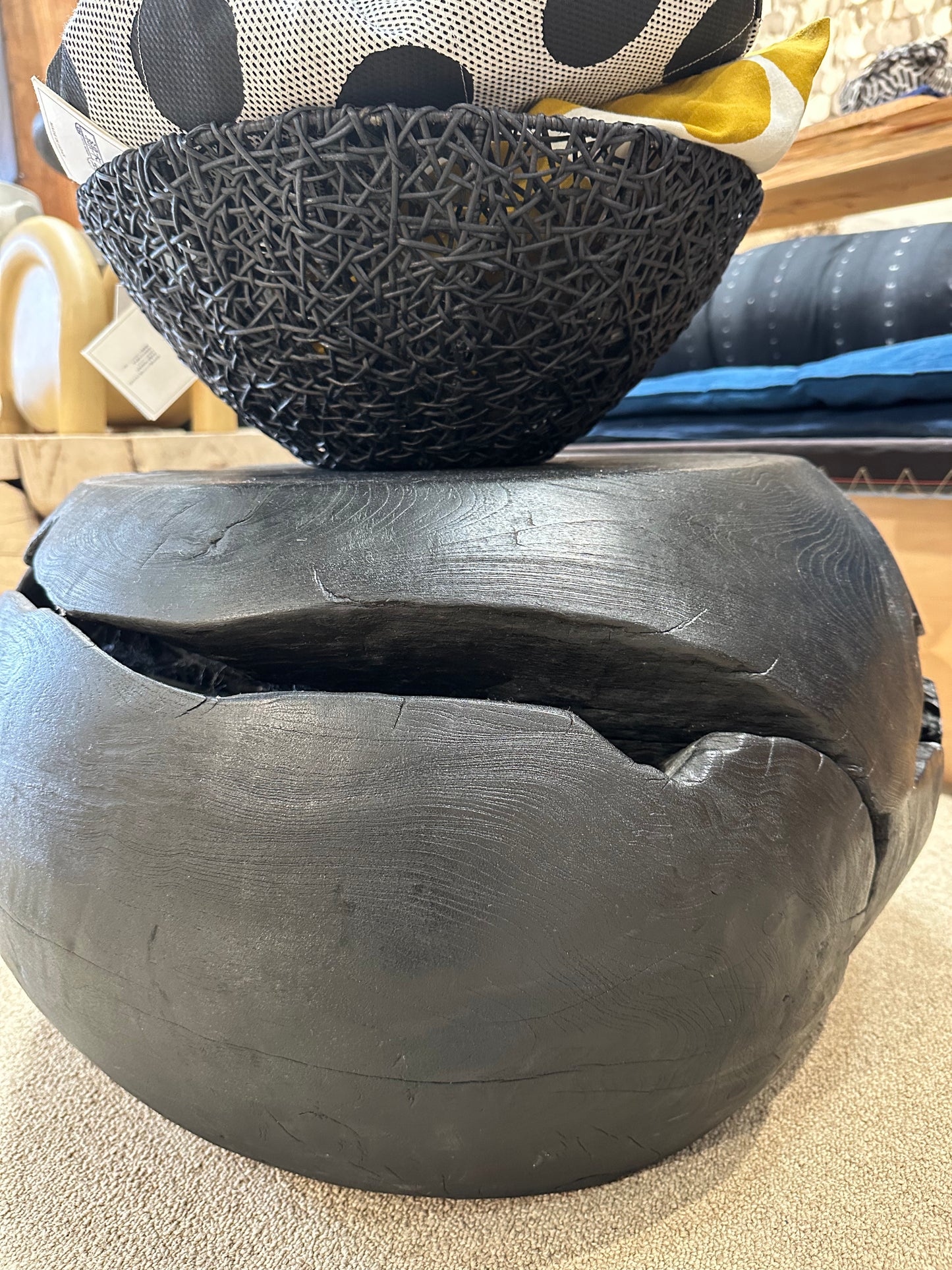 Ebony Teak Root round stool from Indonesia