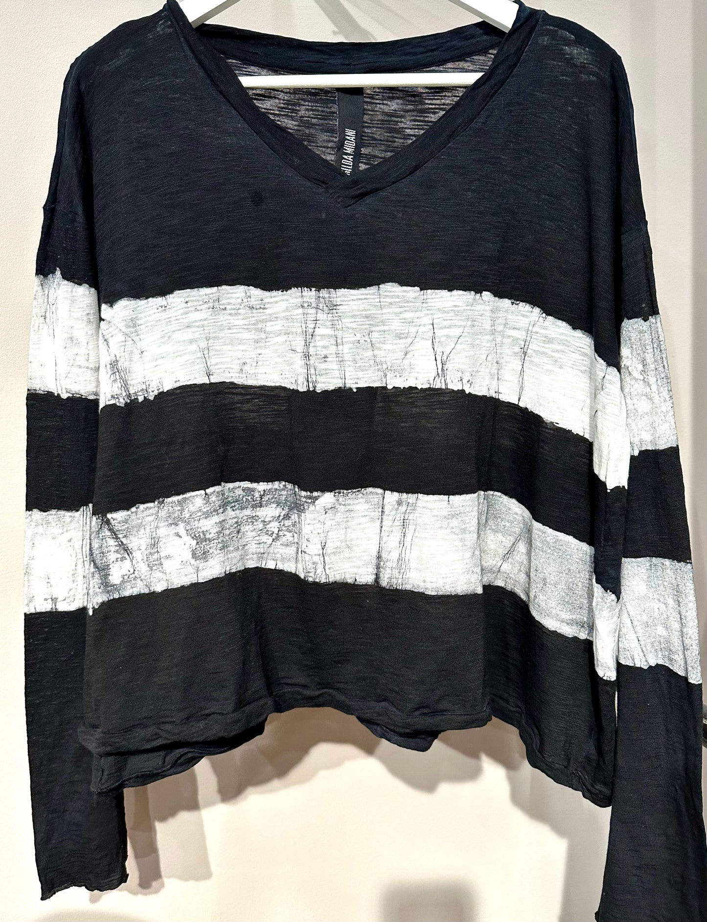 V Trap Top Flare Long Sleeve, Stripes Black White