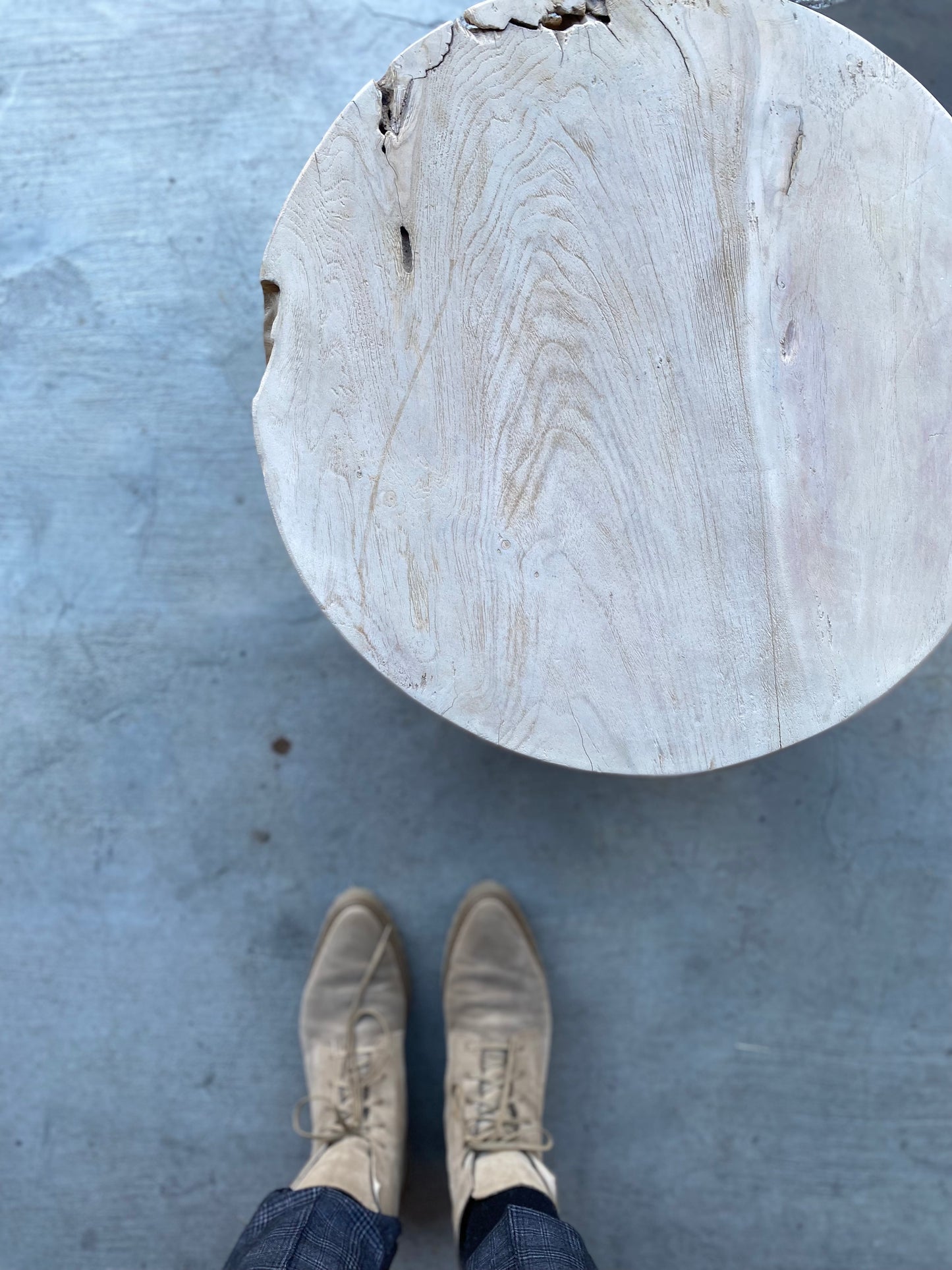 whitewashed teak root round stool