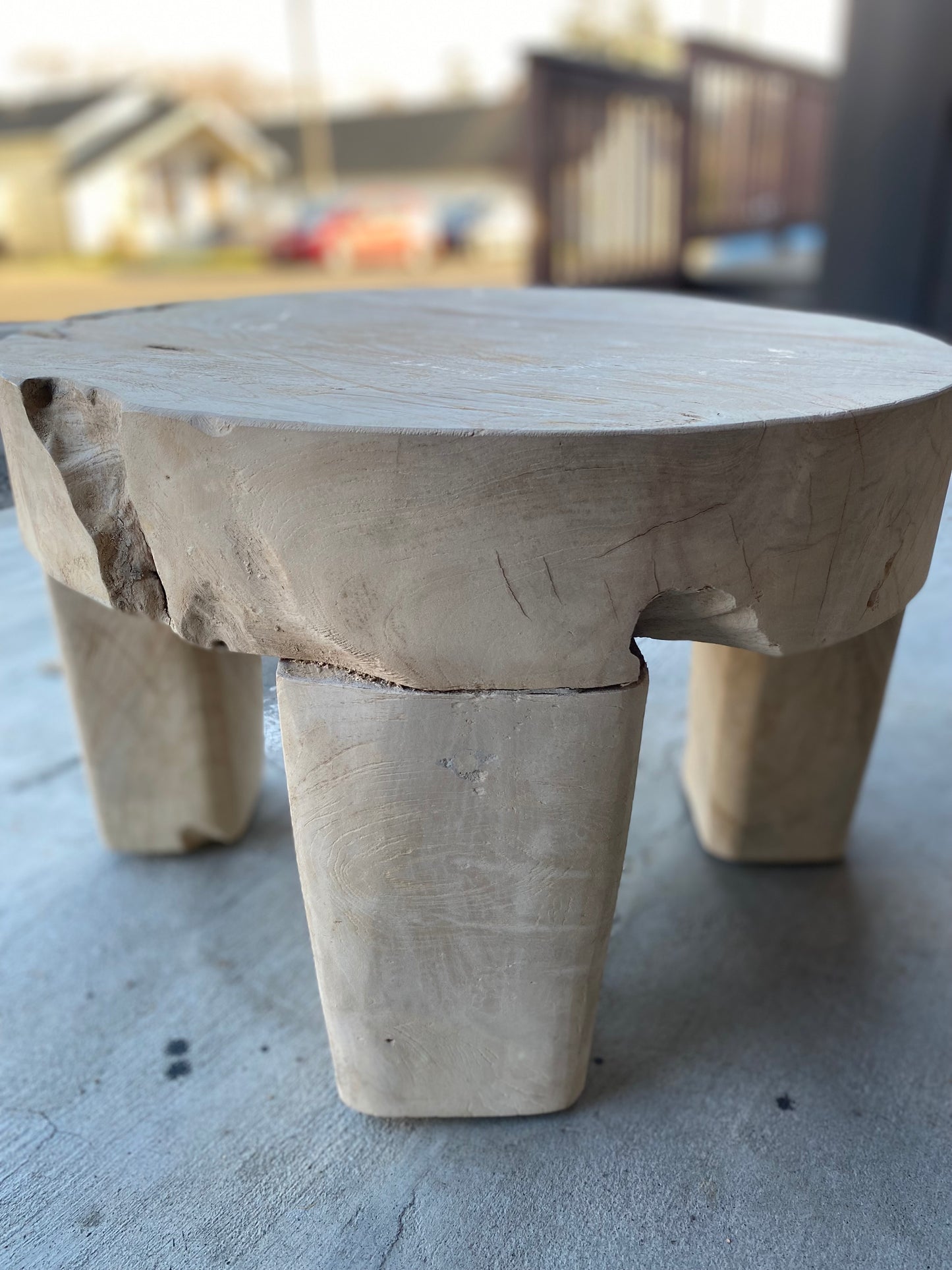 whitewashed teak root round stool