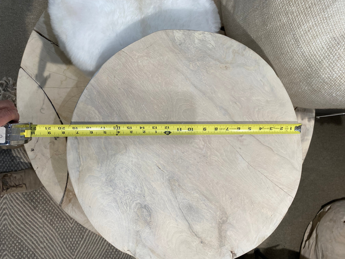 whitewashed teak root round stool